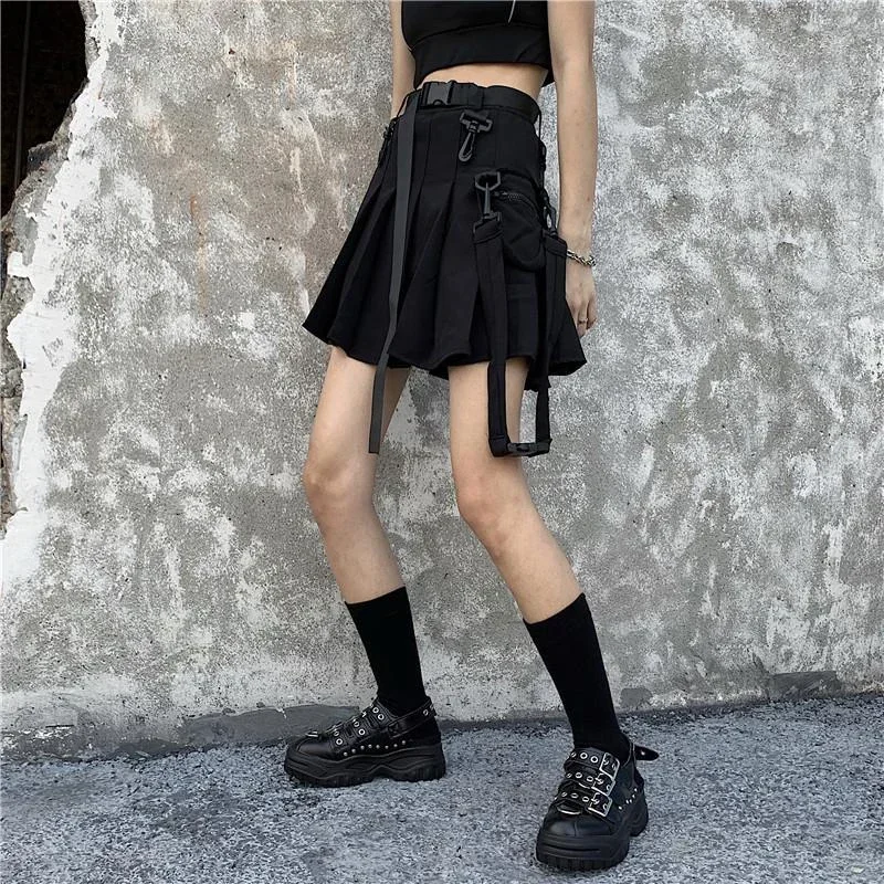 Lucyever-Mini jupe plissée noire punk gothique pour femmes, jupes taille haute club Harajuku, style preppy fille, jupe courte ligne A, L615