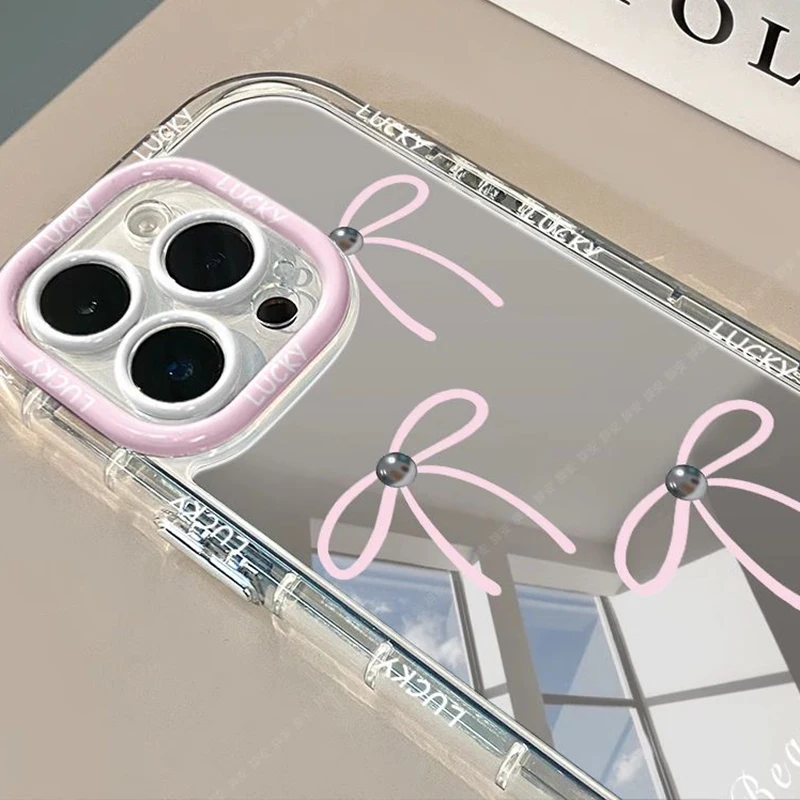 Mirror bow Phone Case For iPhone 17 17PRO 17PROMAX 16PRO 16PROMAX 16 14 Pro Max 15 11 12 13 Soft Silicone Cover