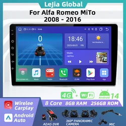 Rádio do carro para alfa romeo mito 2008 - 2016 2din android multimídia navegação gps carplay android auto autoradio unidade principal estéreo