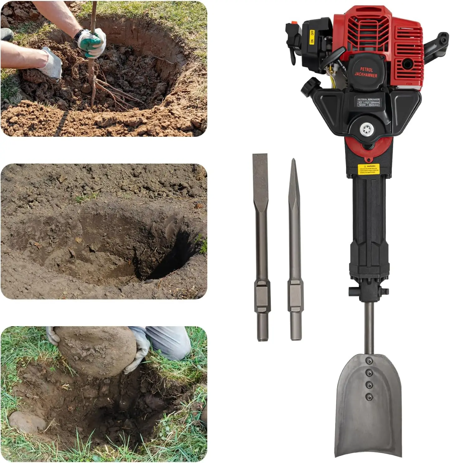 1900W Tree Digging Machine, 2-Stroke 52Cc Petrol Gas Powered Portable Garden Tree Digger Post Hole Digger Fence Plant Soil Dig