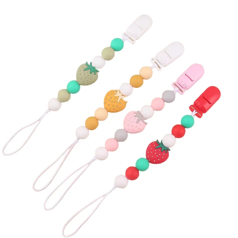 Strawberry & Mushroom Themed Pacifier Clips Vibrant Colors Baby Paci Holder Adorable Practical Design for Infants
