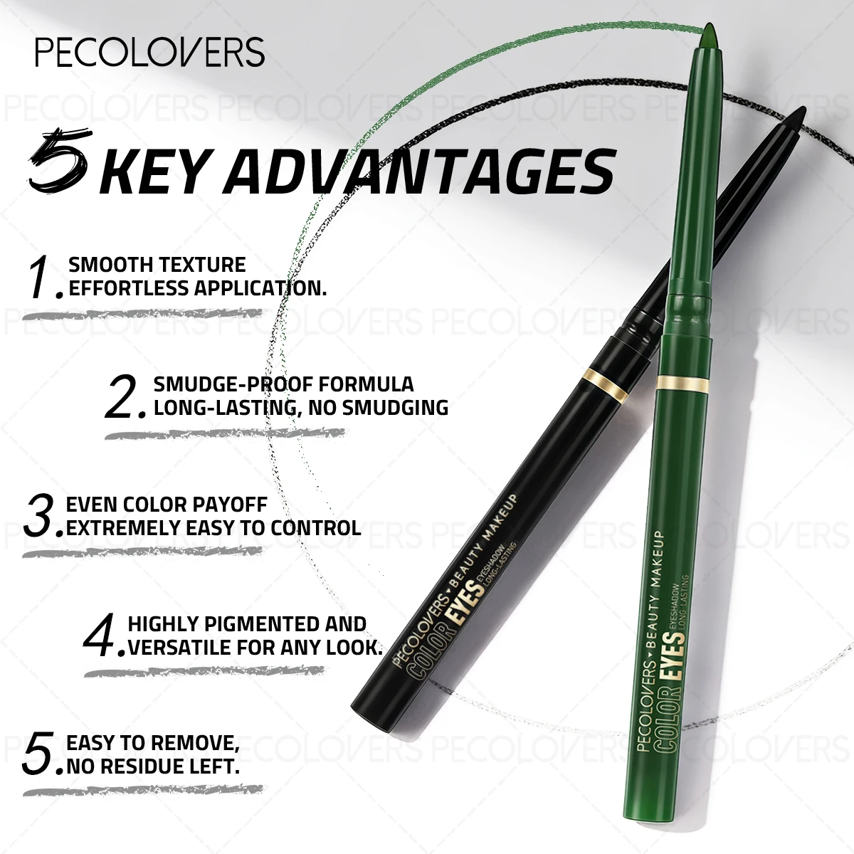 1PC Waterproof, Smooth with High Color Payoff, Natural Matte, Creamy Texture, Available in Black and Green Eyeliner Gel Pencils