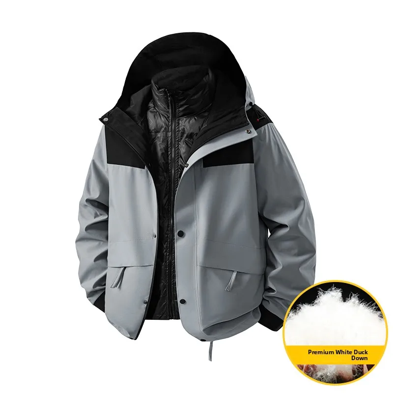 

Мужская зимняя теплая короткая куртка из утиного пуха, повседневный стиль, ветрозащитная, для активного отдыха, из полиэстера, на молнии, с капюшоном