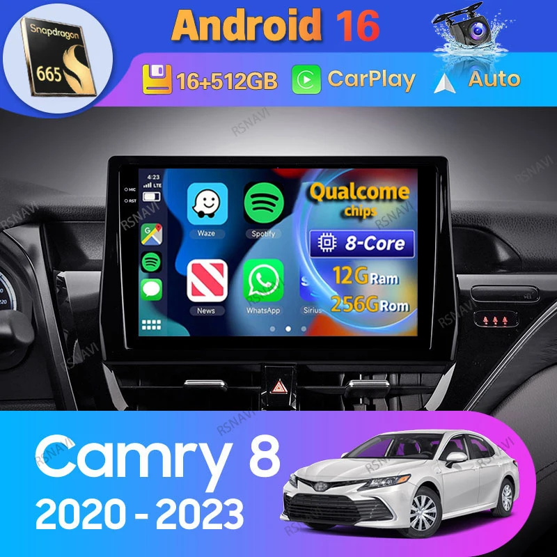 Android 16 Carplay Auto For Toyota Camry 8 XV70 2020 2021 - 2023 Car Radio GPS Video Stereo 2Din Player Head Unit BT Multimedia