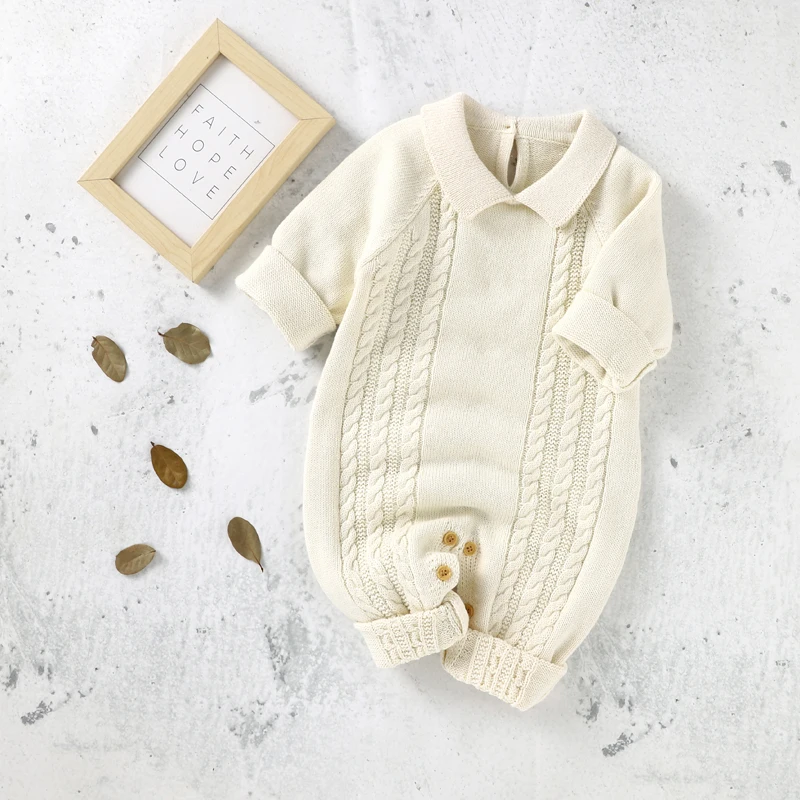 Autumn Baby Boys Rompers Clothes Solid Turtle Neck Long Sleeve Knit Newborn Infant Cotton Jumpsuits Playsuits One Pieces Outfits