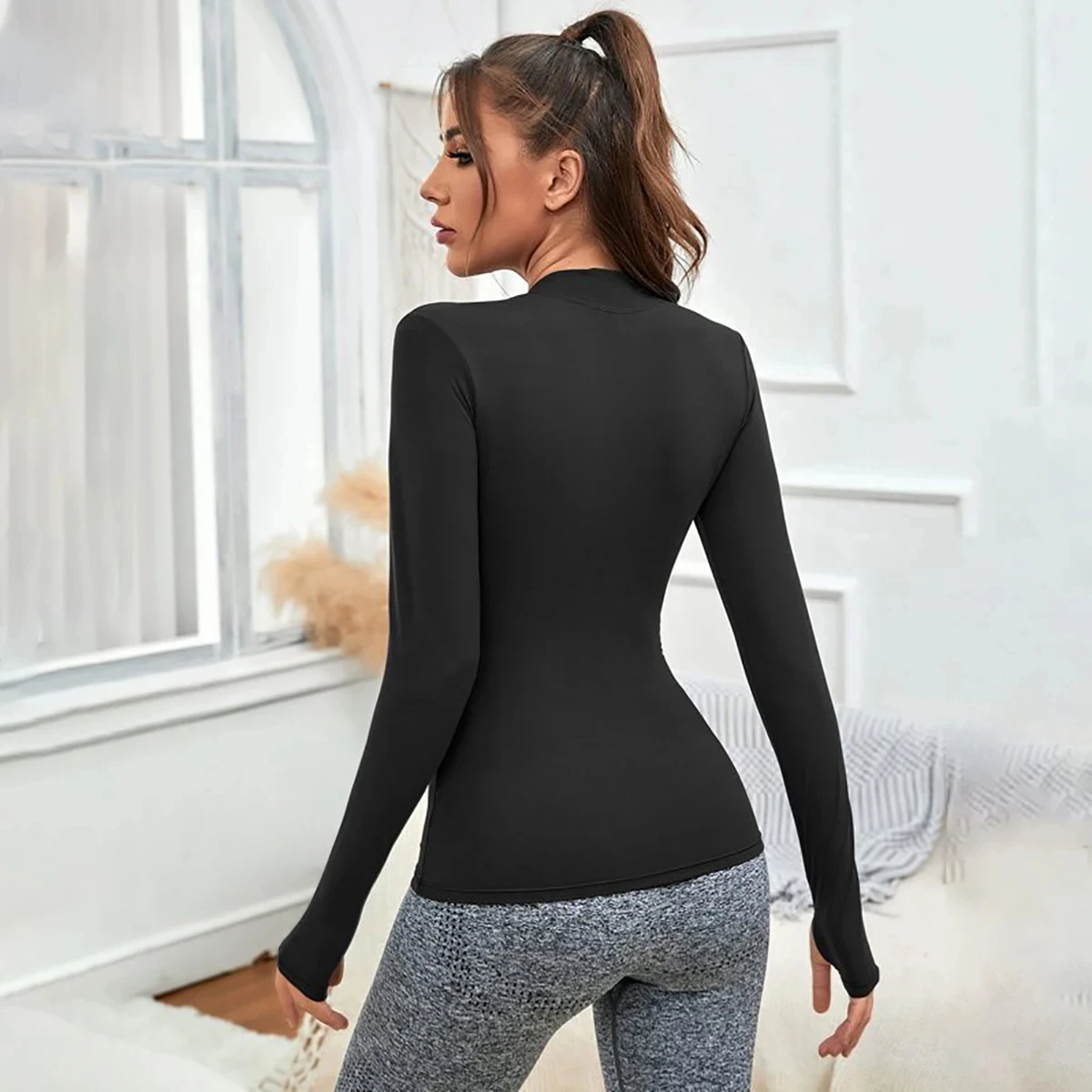 CHRLEISURE Yoga T-Shirt Women Half Zipper Sports Fitness Tight Long Sleeve Top Sports Sexy Elastic Slim Running Female New Top