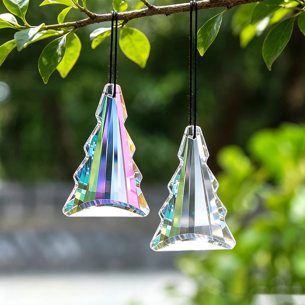 76mm Pine Tree Shape Crystal Suncatcher Prism Mesmerizing Display Rainbows Garden Hanging Christmas Tree Decor Car Pendant Gifts