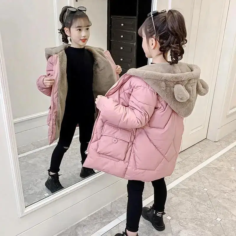 2026 winter new baby thickened cotton padded jacket boys and girls bright face hooded down jacket children's coat