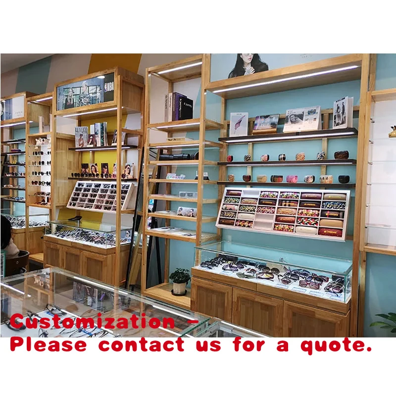 custom.Tailor Made Optical Store Design Wooden Material Wall Mounted Shop Sunglasses Display Counter Glasses Store