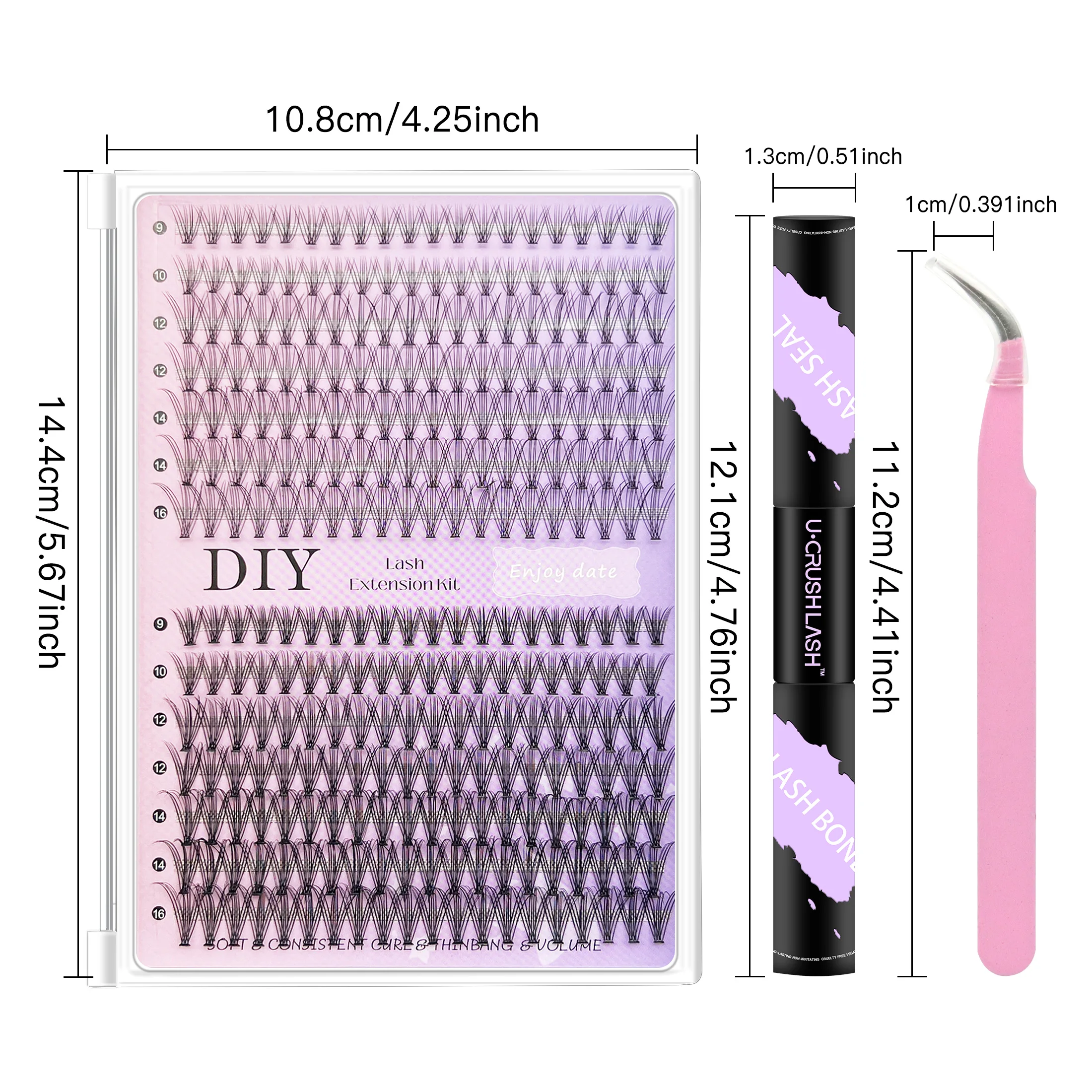 DIY まつげエクステンションキット 280 個 D カールうっすらふわふわラッシュクラスター、つけまつげセット、接着剤メイクアップツール & アクセサリー付き
