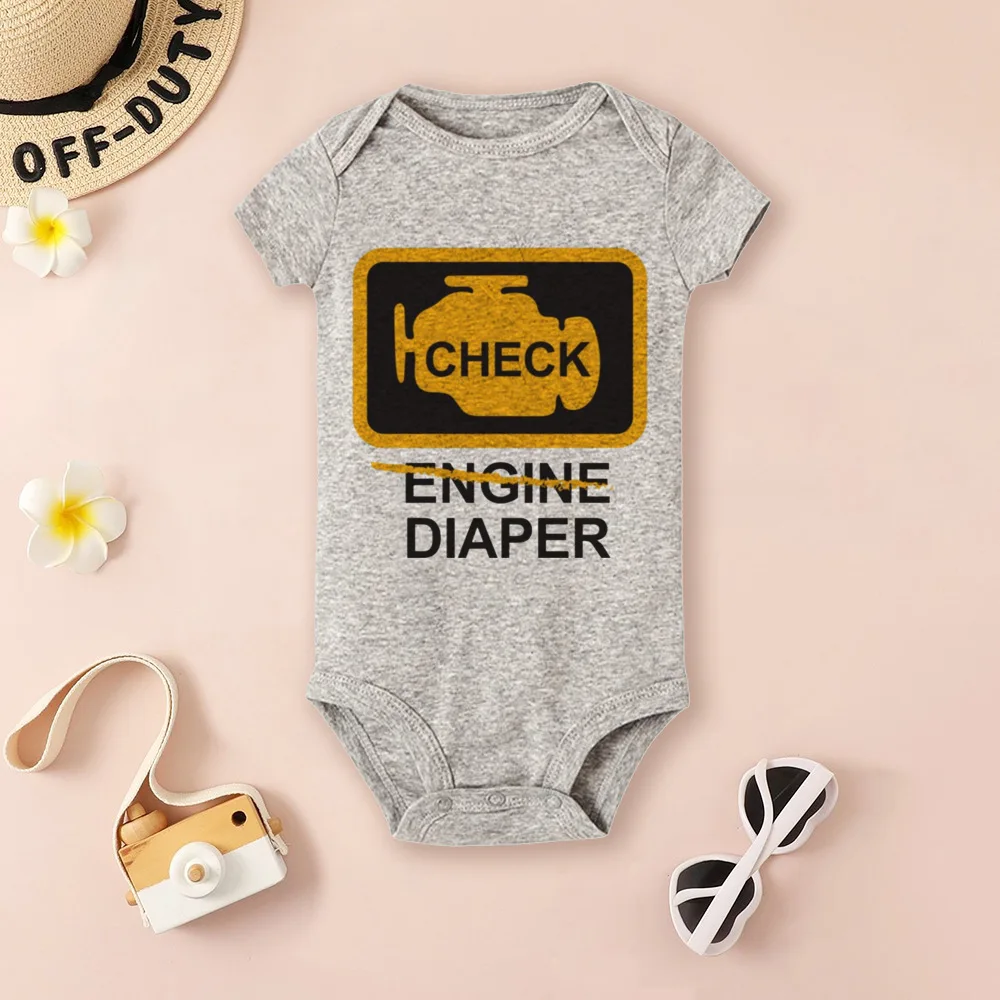 Check Engine Baby Bodysuit Funny Poopy Diaper Baby Romper Cute Mechanic Infant Bodysuits Boys Girls Clothes Newbron Gift