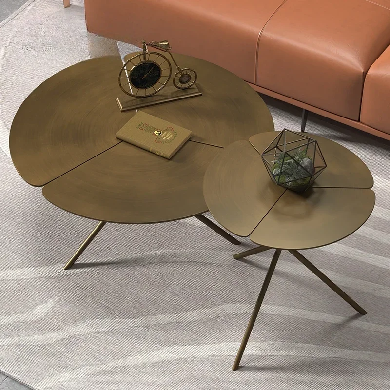 Italian Minimalist round Tea Table Petal Living Room Size round Coffee Table Combination Corner Table Bronze Brushed Side Table