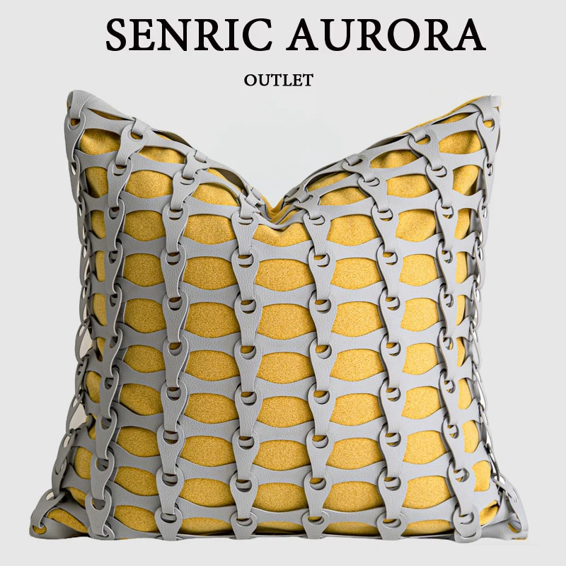 Luxury Cushion Cover 30x50 45x45cm Chain Like Suede Woven Yellow Square Pillow Case For Home Hotel Bed Sofa