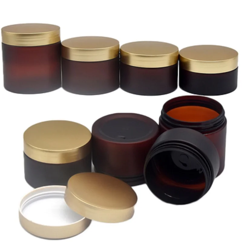 

20Pcs Matte Brown Cream Jar Portable Empty Wide Mouth Bottle Gold Lid 100G 120G 150G 200G 250G Plastic Containers For Cosmetics