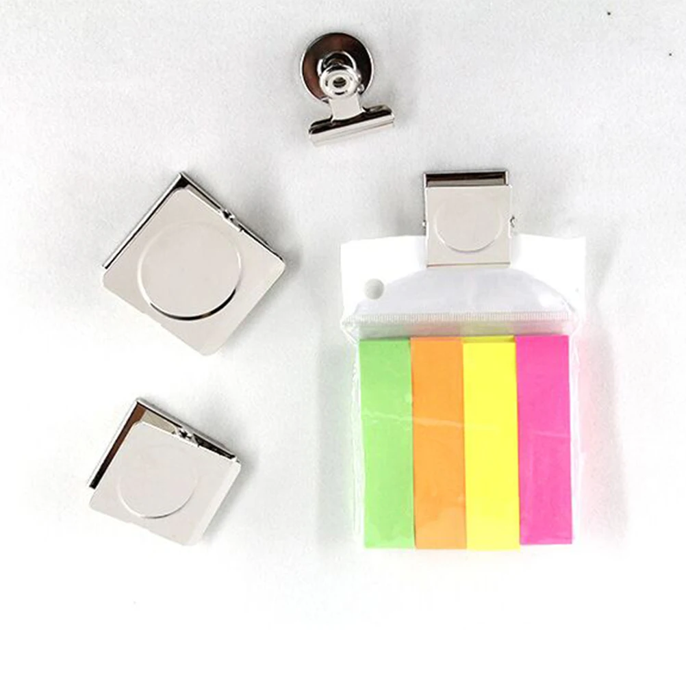 

12Pcs Square Stainless Steel Magnetic Clips Durable Metal File Holders For Kitchen Office Organization