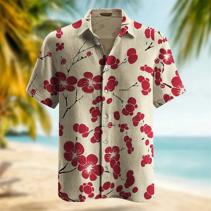 Summer Men's Flower Hawaiian Shirts Casual Vacation Short Sleeve Shirts Collar Button Up Shirts Fashion Steetwear for Men