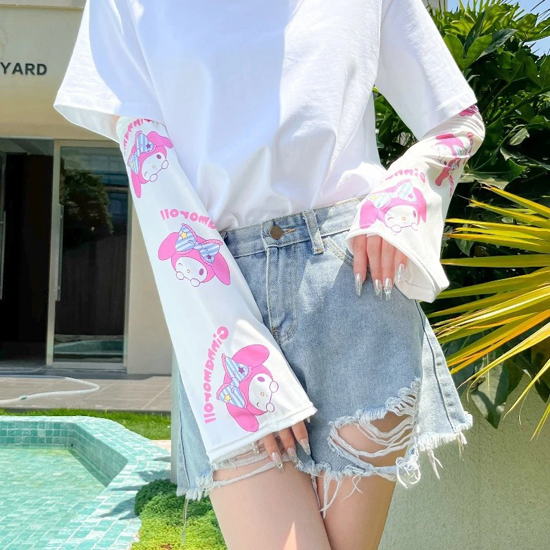 Sanrio Cinnamoroll Kuromi Anti-UV Sun Protection Arm Covers Outdoor Cycling Running Fishing Driving Kawaii Ice Silk Arm Sleeves