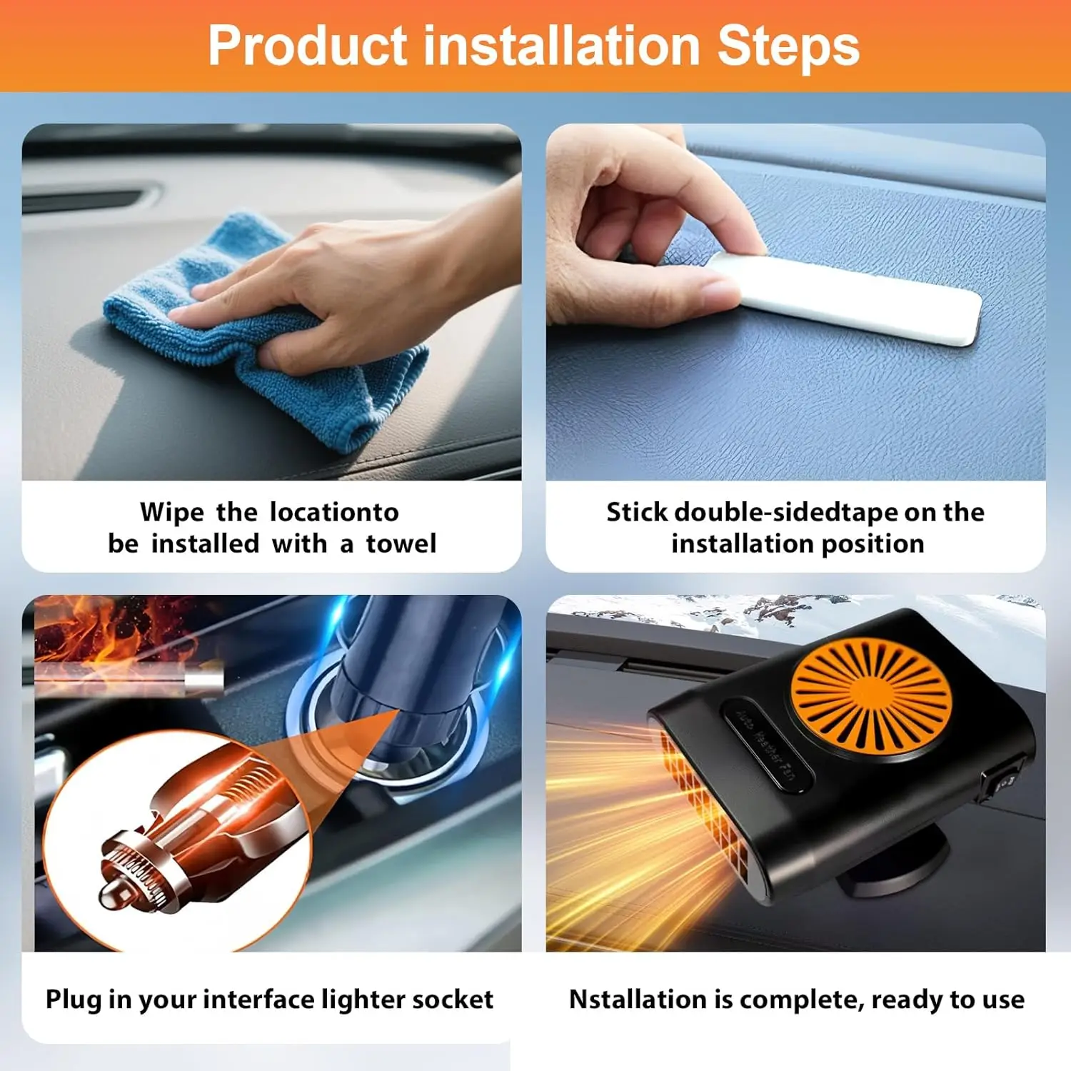 Aquecedor de carro 12V, 200W 2 em 1 Ventilador de aquecimento de para-brisa de automóvel/ventilador de resfriamento Descongelador de carro que plugue no isqueiro