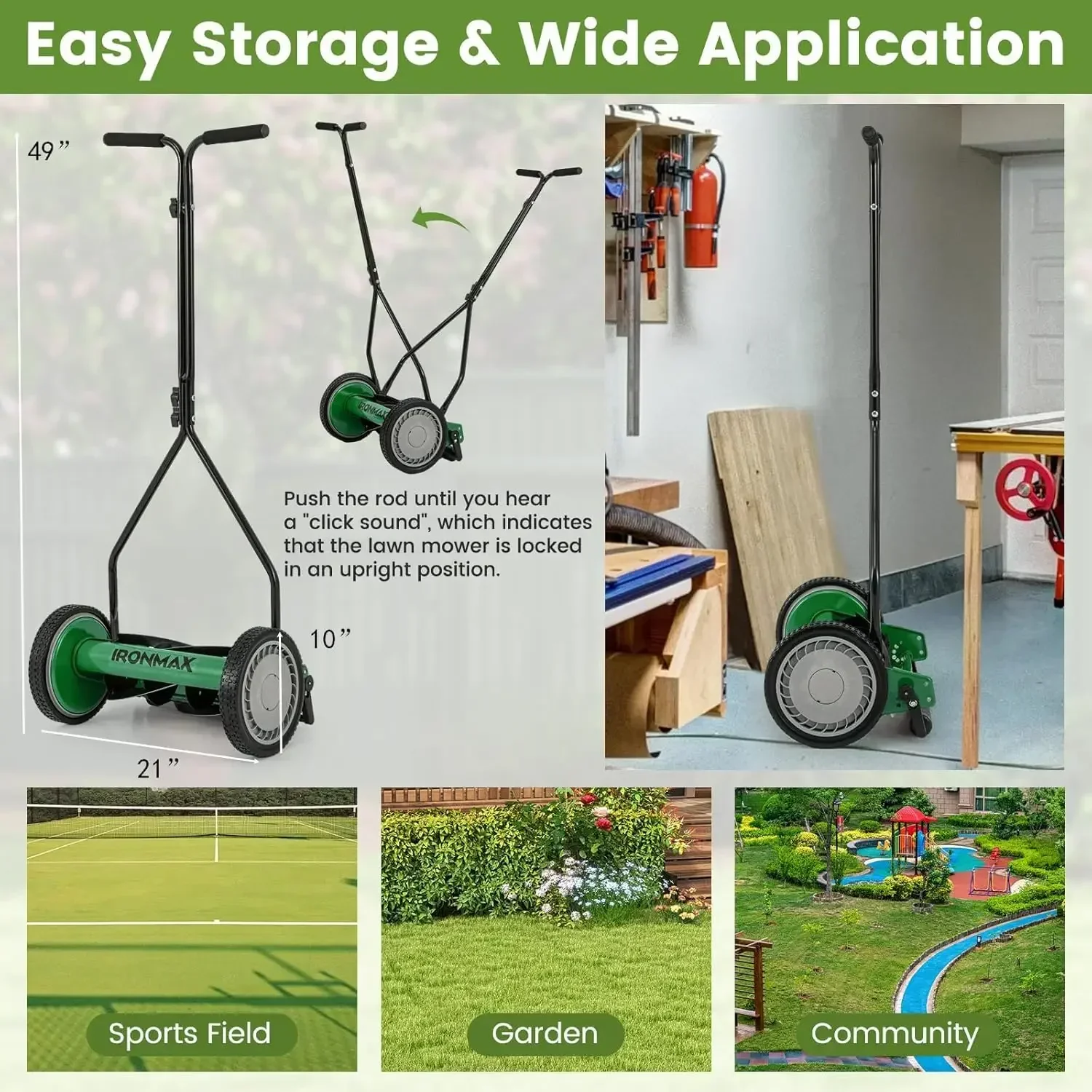 

[Discounted Price!Free Shipping!][Limited Time Offer, Today Only!]Manual Lawn Mower, 14 Inch 5-Blade Walk-Behind Cordless Grass