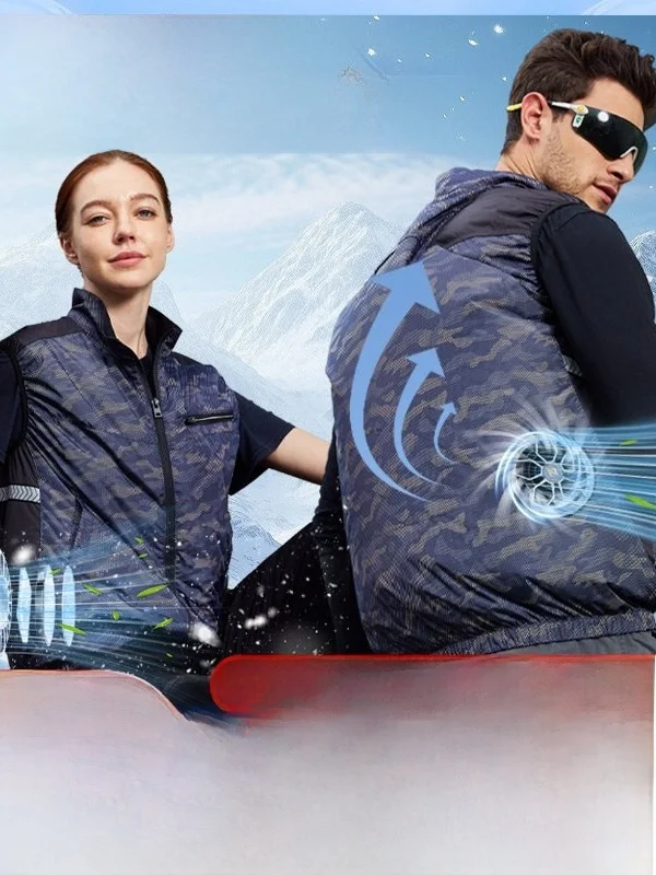 20V Outdoor Men's Air Conditioning Fan Vest Standard Fit Polyester Workwear Moisture Wicking Zipper Closure Camouflage Vest
