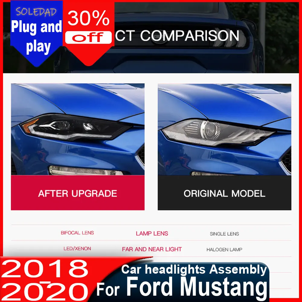 

Car LED Headlights For Ford Mustang 2018 2019 2020 Car Lamps Daytime Running Lights Dynamic Turn Signals Car Accessories