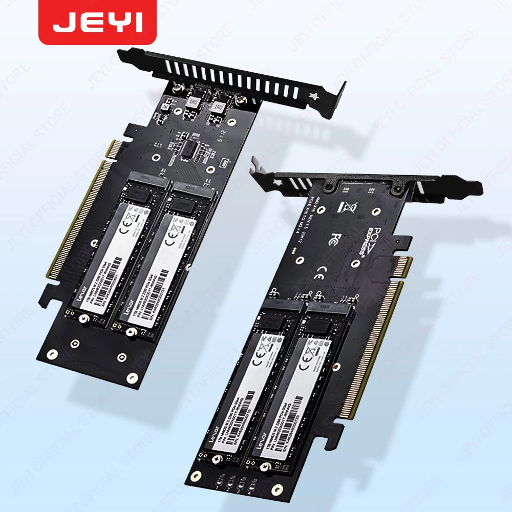 JEYI 4 SSD M.2 X16 PCIe 4.0 X4 Expansion Card with Heatsink, Supports 4 NVMe M.2 2280 up to 256Gbps, Support Bifurcation Raid