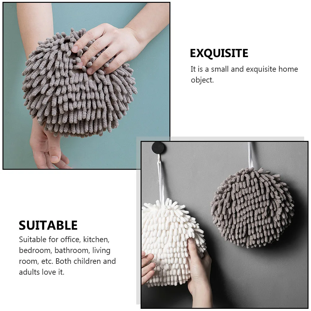 

2Pcs Quick Dry H Towels Ball shaped Chenille Absorbent Hanging Kitchen Bathroom Travel Supplies Spherical Decor