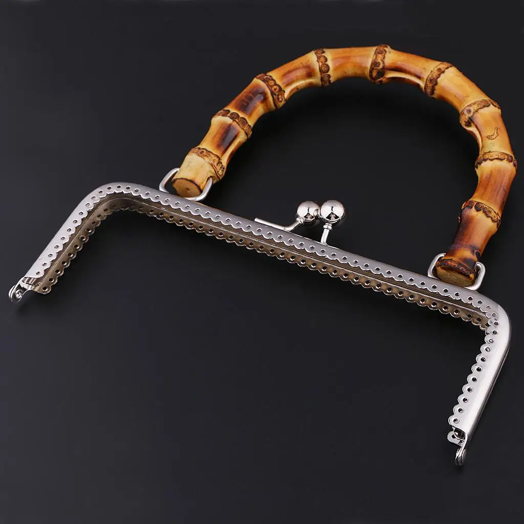 1Pc Bamboo Handle Metal Frame Kiss Clasp Lock for DIY Handbag Purse