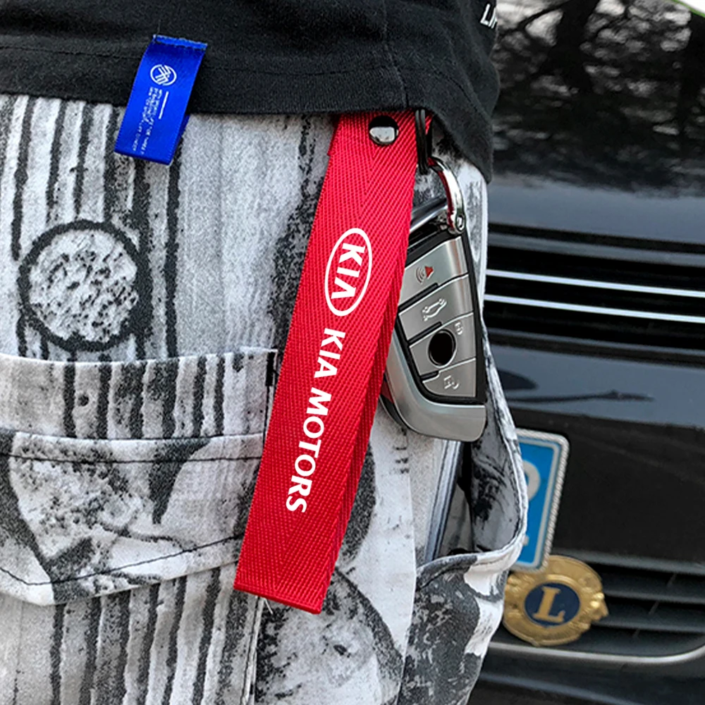 1Pcs Car 3D Metal Nylon Emblem Ribbon Key Ring Keychain For KIA Stinger RIO Sorento Picanto Ceed Borrego KN Sportage Cerato Soul view 6