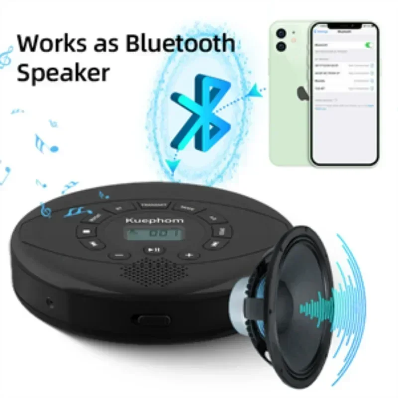 Leitor de CD portátil Bluetooth Walkman de CD Alto-falantes embutidos Leitor de CD recarregável com porta USB/AUX/fone de ouvido