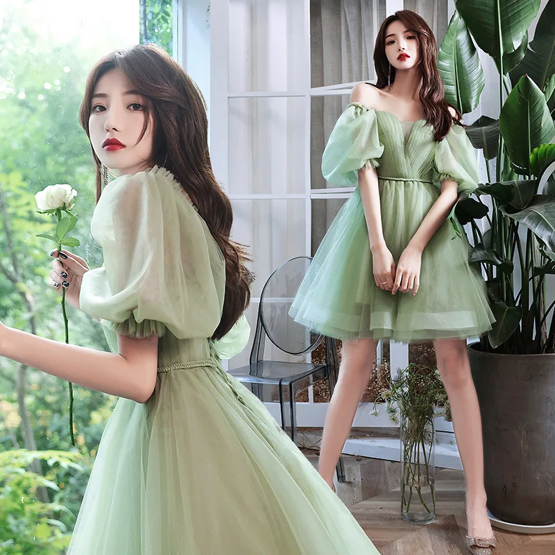 Robe trapèze en tulle de style français pour femmes, robes de demoiselle d'honneur, robe de Rhsimple, vert, initié, été, 2023