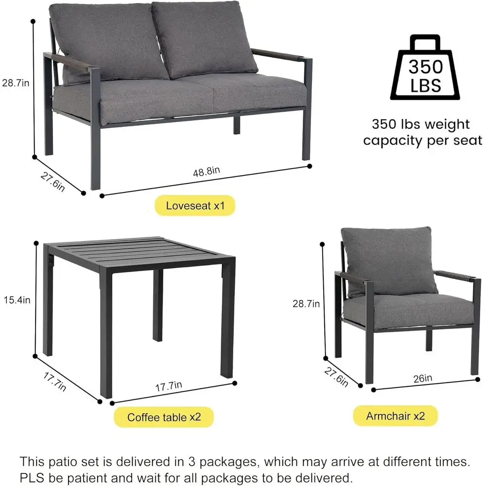 

Metal Patio urniture Set, 5-Piece ern Patio Set with Soa and Coee Tables, Outdoor urniture Set or Garden, Backyard, Balcony, Poo