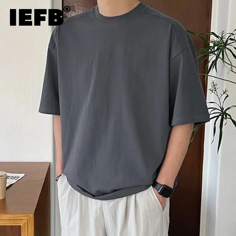 

IEFB Simple New Summer Men's T-shirts Casual Round Neck Short Sleeve Tees Solid Color Male Loose Tops Korean Style 2024 9C6420