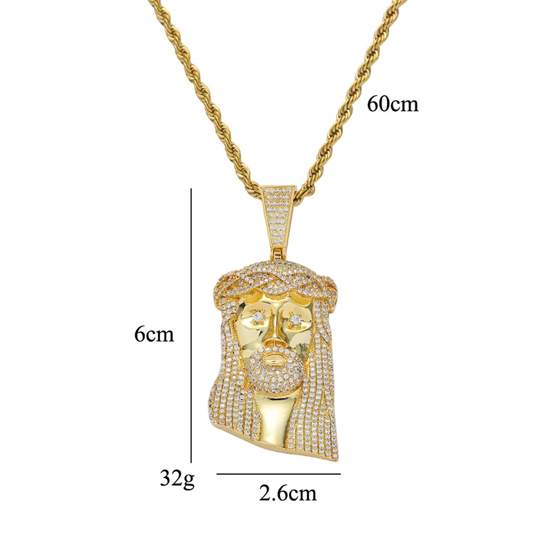 Hip Hop 3A+ CZ Stone Paved Bling Iced Out JESUS PIECE Pendants Necklaces for Men Women Club Rapper Jewelry Gold Silver Color