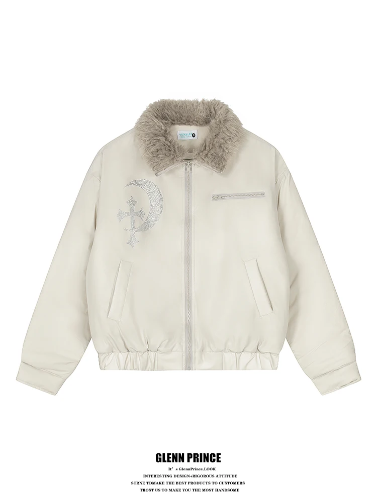 

GPstudio American Retro Diamond Embellied Cotton Jaet Men's Loose ort Warmth Winter Outerwear New Sle Cotton Coat