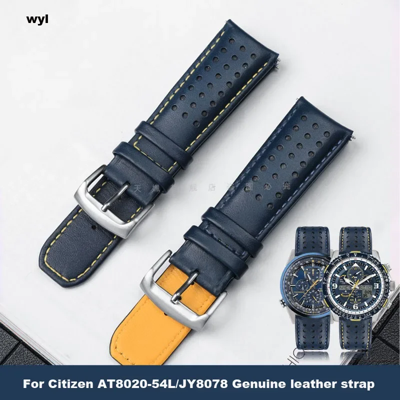 

Blue color Genuine Leather Watchband Strap Men's Watchband For Citizen AT8020-54L/JY8078 with buckle Men's waterproof bracelet