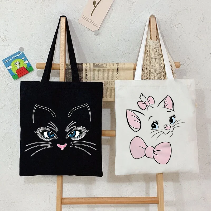 

Women Handbags Cute Bow Cat Graphics Canvas Bag Cartoon Hand Bags for Teen Fashion Tote Bags Kitten Brand Side Bag for Ladies