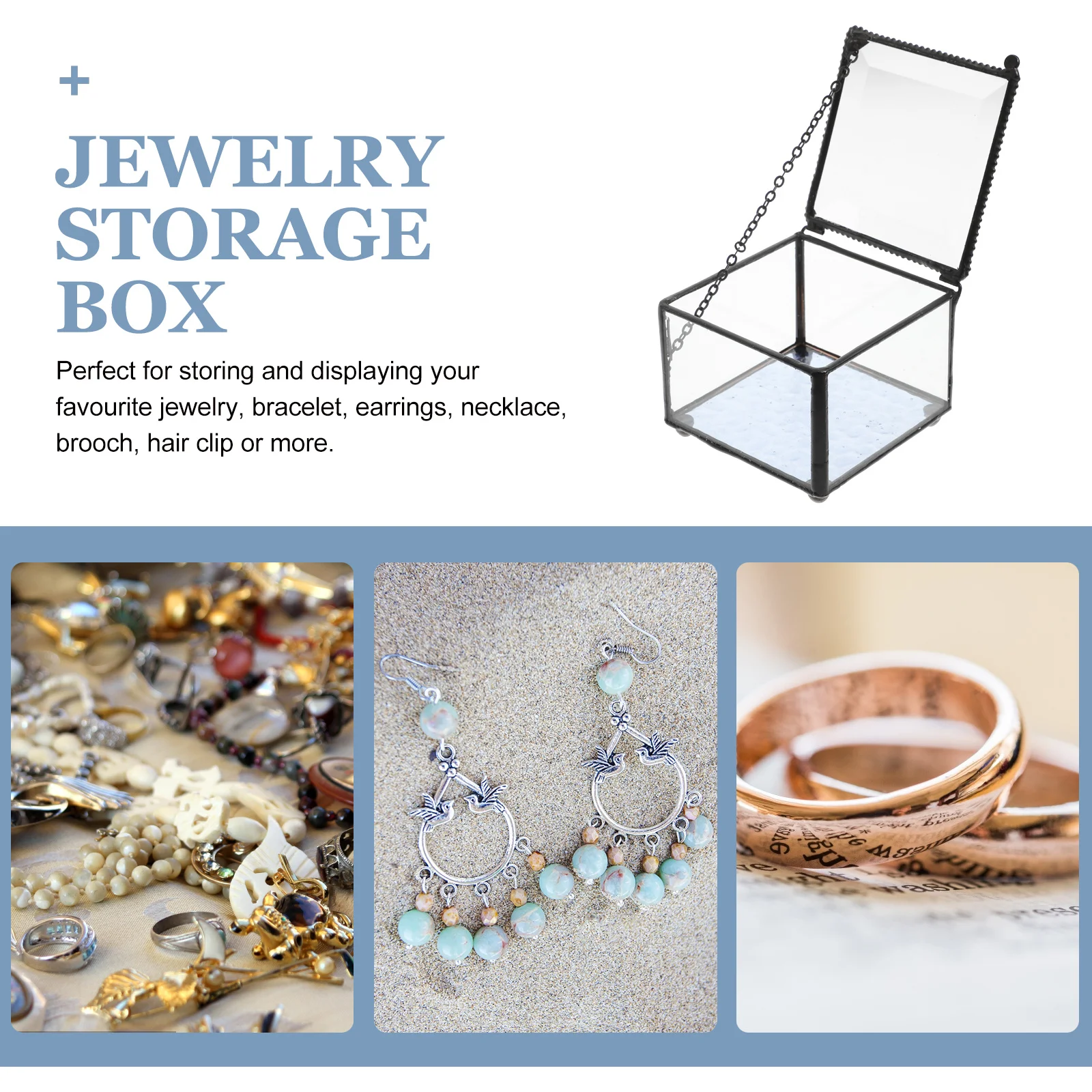 

Стеклянная шкатулка для драгоценностей, классический металлический каркас, винтажный органайзер для хранения ювелирных изделий, витрина для колец, ожерелий, браслетов, свадебный подарок