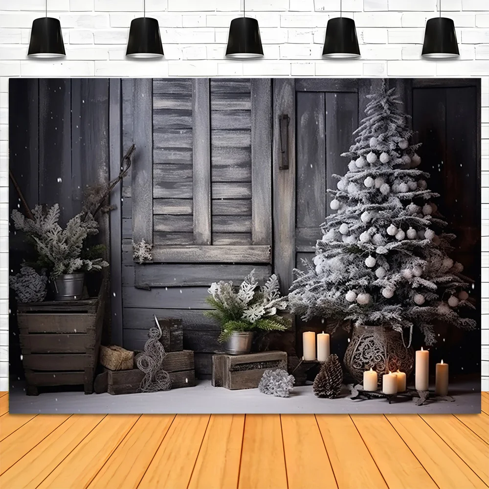 

Christmas Day New Year Decoration Photography Backdrops Pinecones Snow Fireplace Xmas Tree Winter Holiday Party Background DT-06