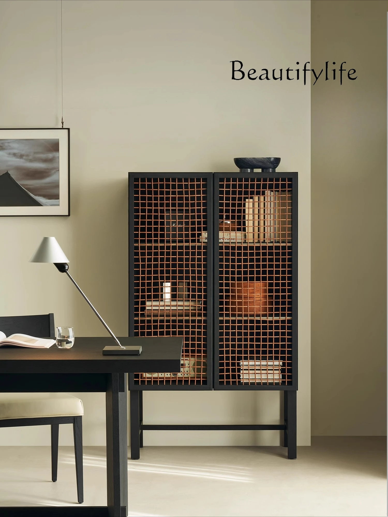 

Gu Side Cabinet Floor-to-ceiling cowhide rattan living room Home Wabi Side storage Bedroom storage cabinet