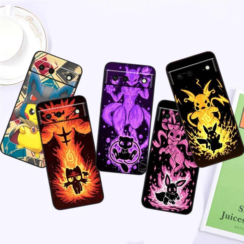 

P-Pokemons Anime Cute Phone Case For Google Pixel 9a 9 8A 8 7 7A 6 6A Pro XL 2024 5G Black Soft TPU Silicone Cover
