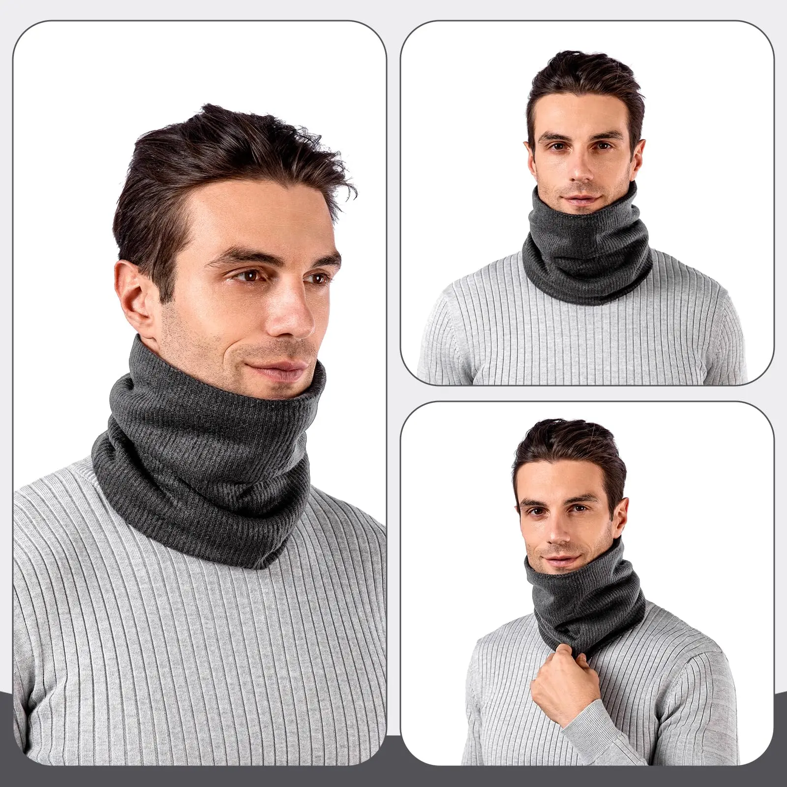 KONO Lot de 3 foulards de ski extrêmement doux et chaud pour femmes et hommes - Cadeau de Noël parfait