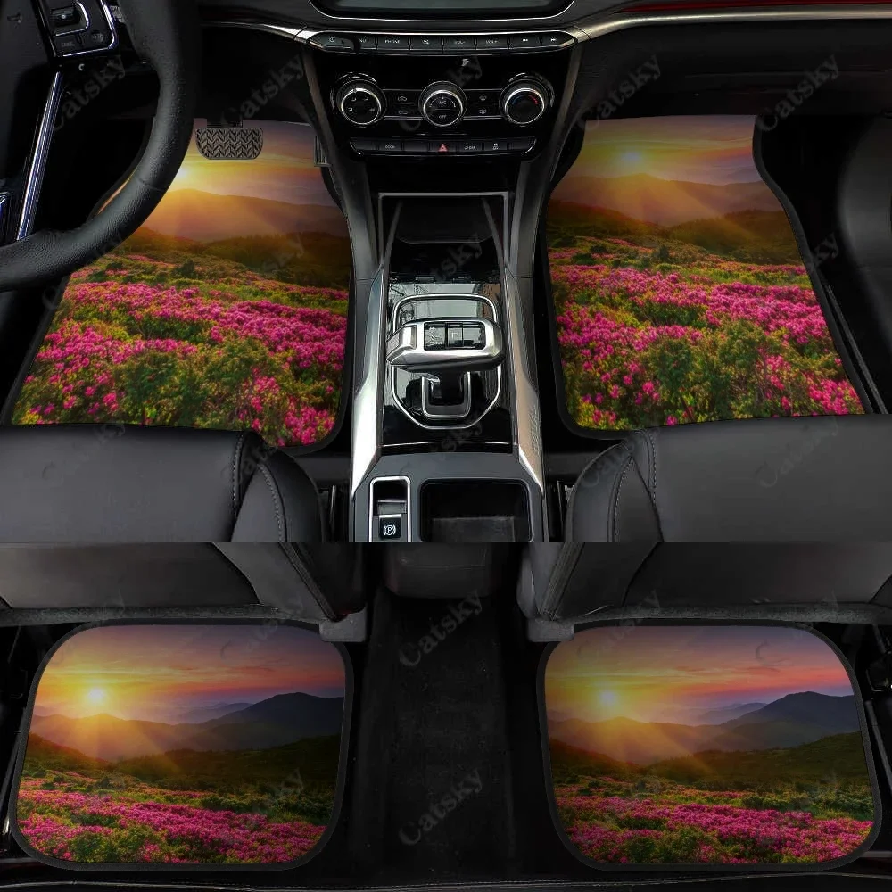 Sunset Flower Sea Scenery Automotive Interior Anti-Slip Floor Mat Decor Rubber Car Floor Mats Heavy Dust Durable Foot Carpets