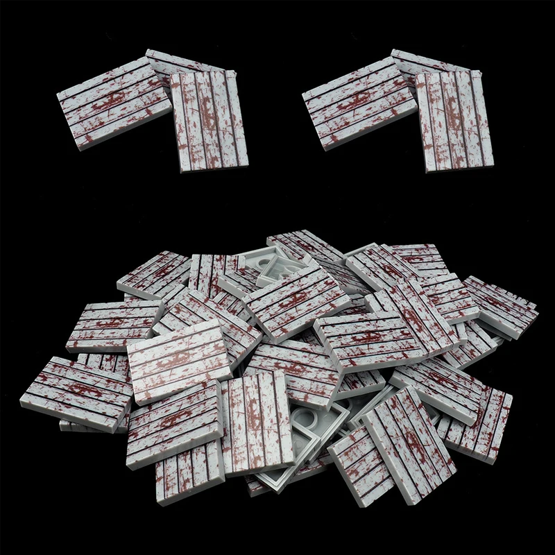 Bloques de construcción de ciudad MOC 2X2, azulejo de cerámica impreso, suelo de grano de madera, vitral, ventana, advertencia de carretera, tablero de rayas, juguetes de ladrillos