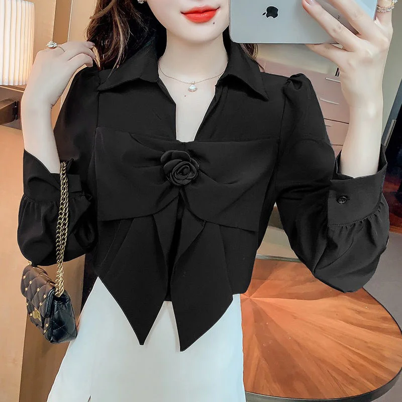 2023 Autumn New Polo Collar Long Sleeve Women's White Shirt Top Blusas Clothes for Women Shirts Blouse