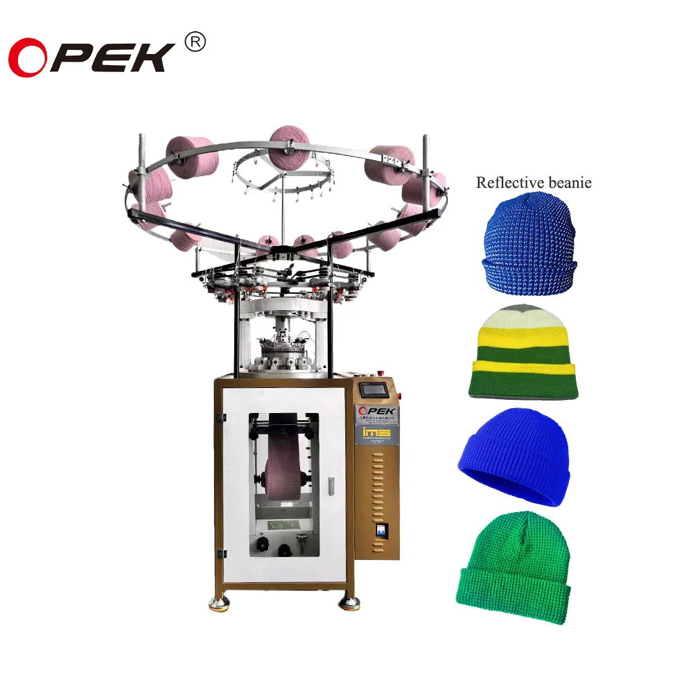 Multi Functional Rib Hats Stripe Rib Reflective Yarn Classic Rib Beanies Knitting Machine