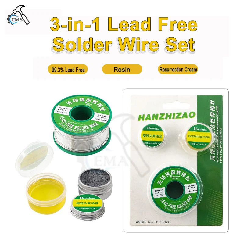 

0.8mm Lead-free Solder Wire 3in1 Set 50g Rosin No-clean Environmentally Friendly Sn99.3Cu0.7 For Electric Welding Soldering Tin