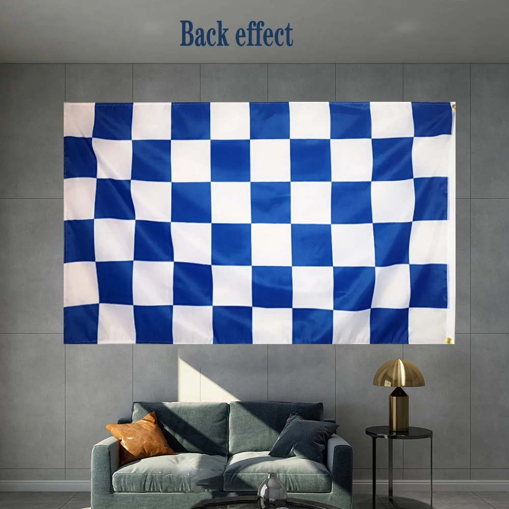 Chequered Blue And White Flag Graphic Custom Printed Hanging Banner Party Sport Polyester Shaft Cover Grommets 3X5FT 90X150CM