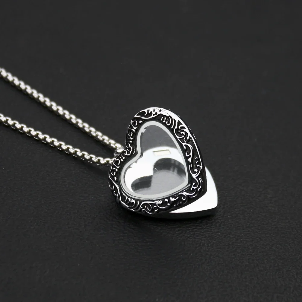 Openable Love Heart Locket Metal Pendant Necklace Headshots Photo Ashes Pet Hair Souvenir Storage Dangle Choker Couples Jewelry