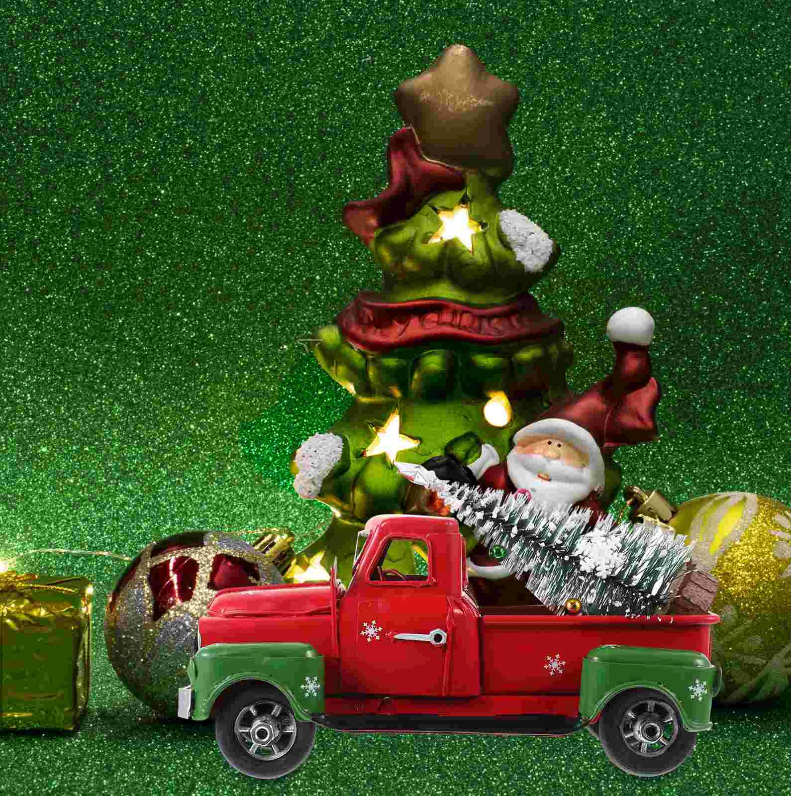 Christmas Red Truck Decor Car Model Vintage Metal Gift Supplies Vacation Old Pickup Retro